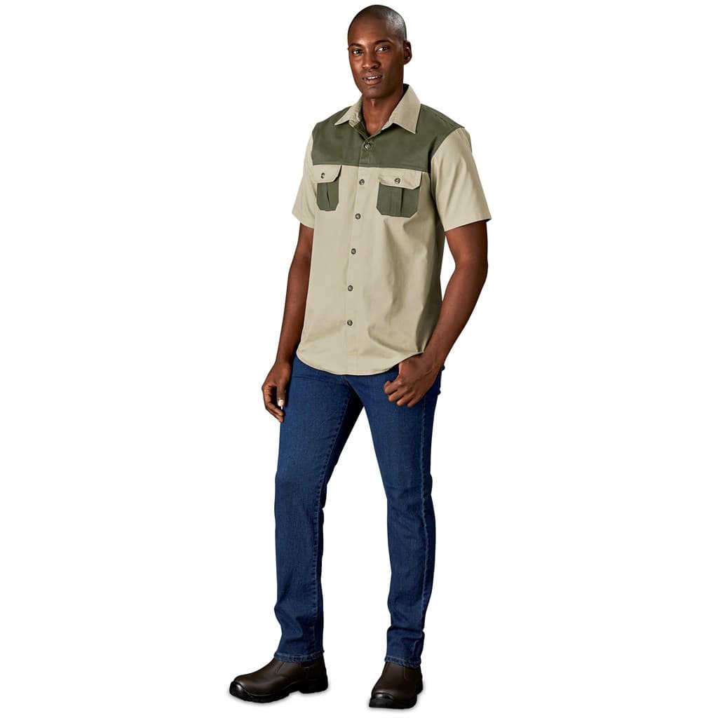 Mens Short Sleeve Serengeti 2-Tone Bush Shirt 2
