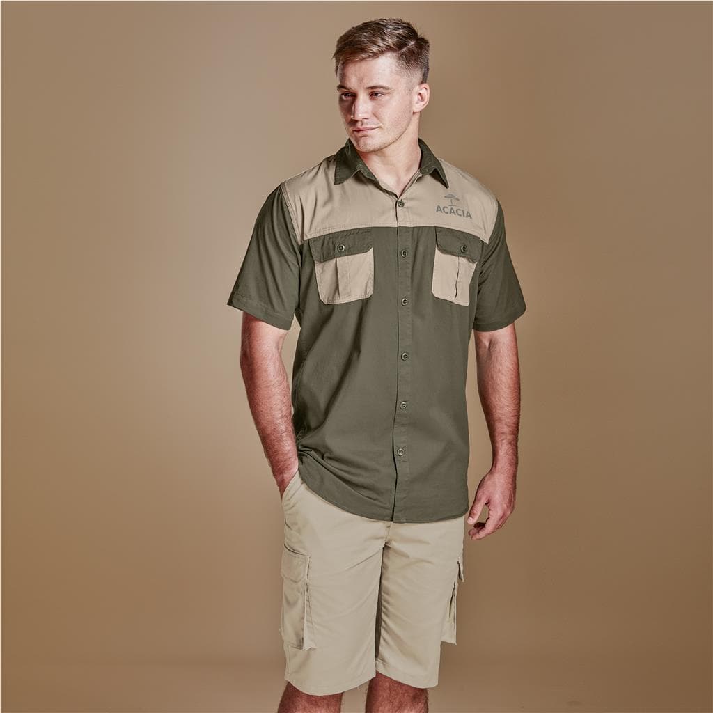 Mens Short Sleeve Serengeti 2-Tone Bush Shirt 16