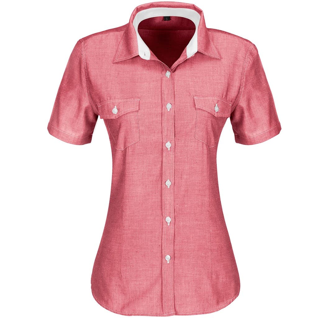 Ladies Short Sleeve Windsor Shirt - Red 1