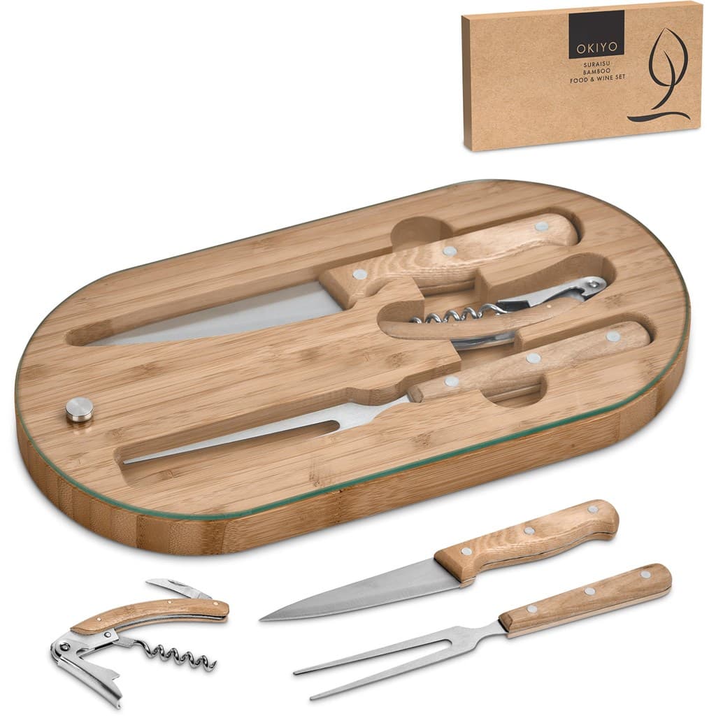 Okiyo Suraisu Bamboo Food & Wine Set 4