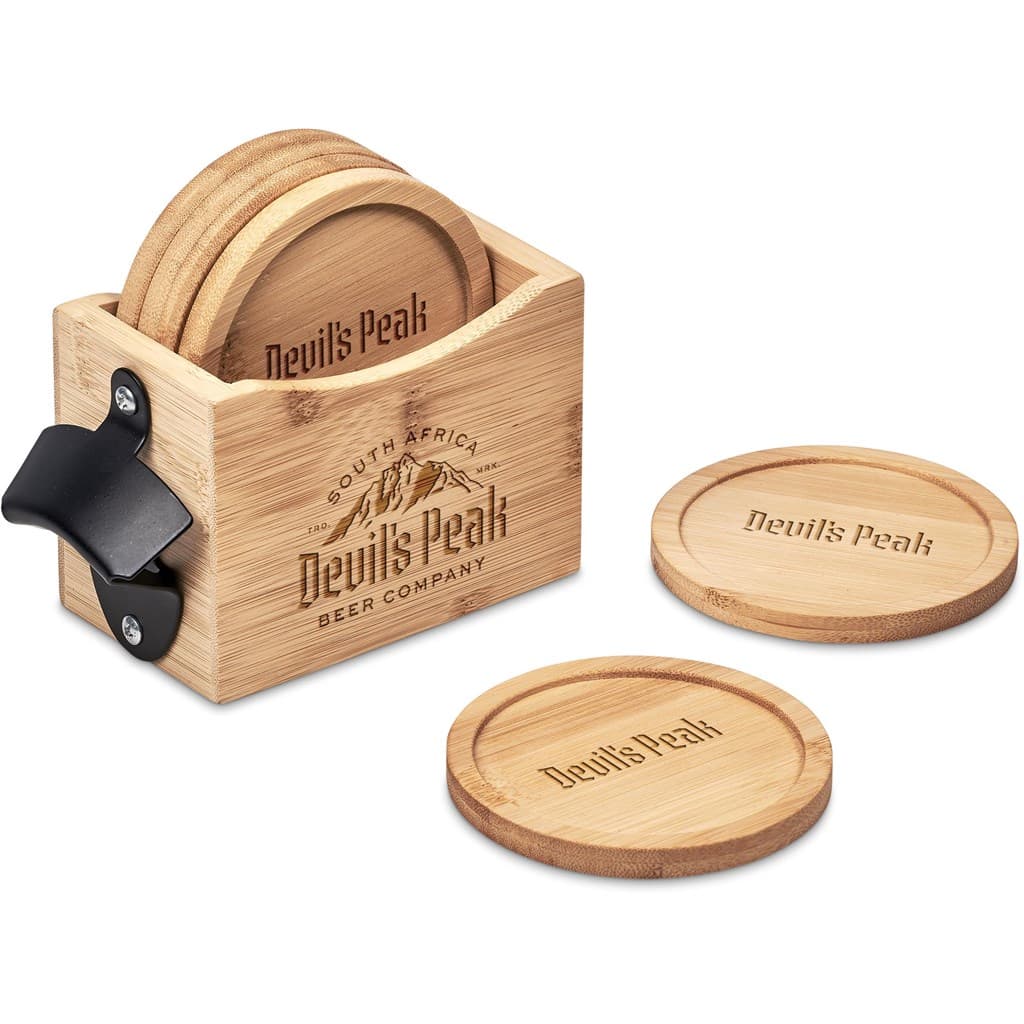 Okiyo Kanpai Bamboo Coaster & Bottle Opener Set 1