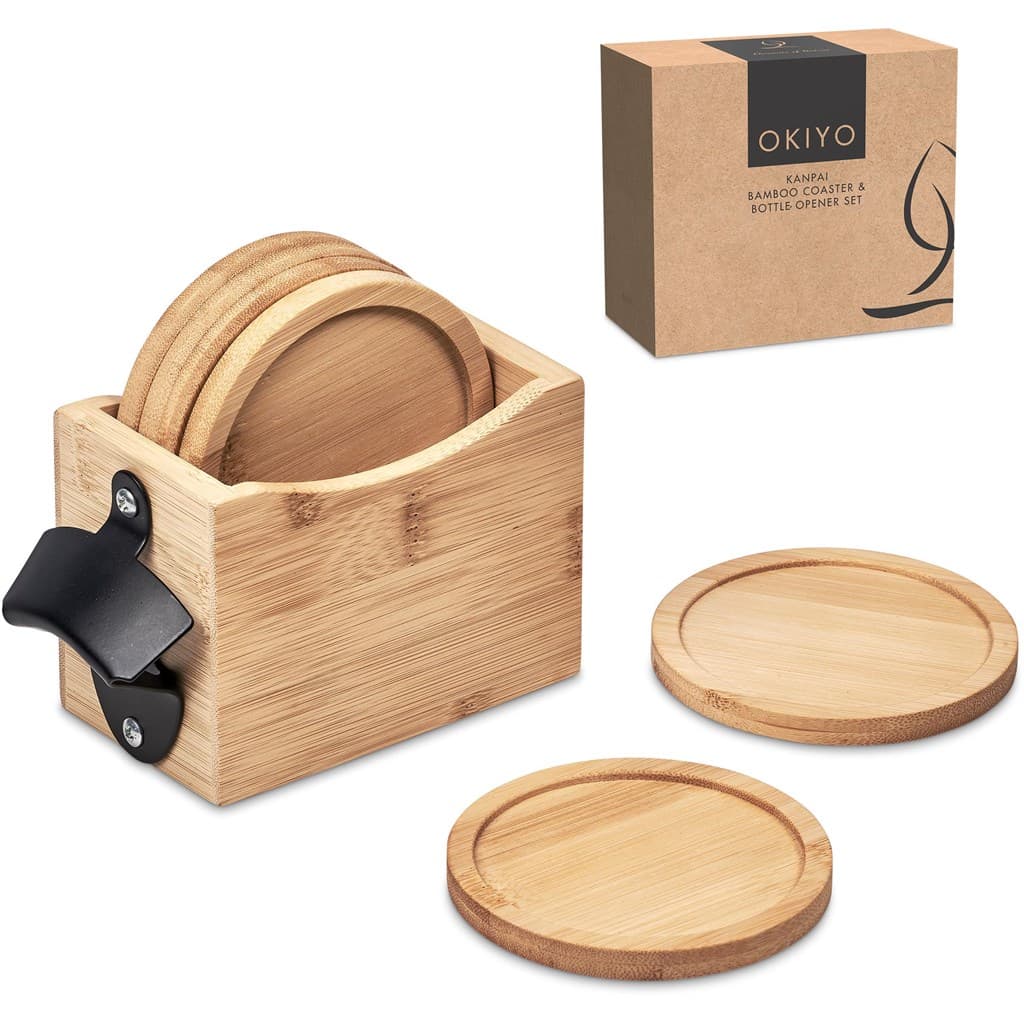 Okiyo Kanpai Bamboo Coaster & Bottle Opener Set 17