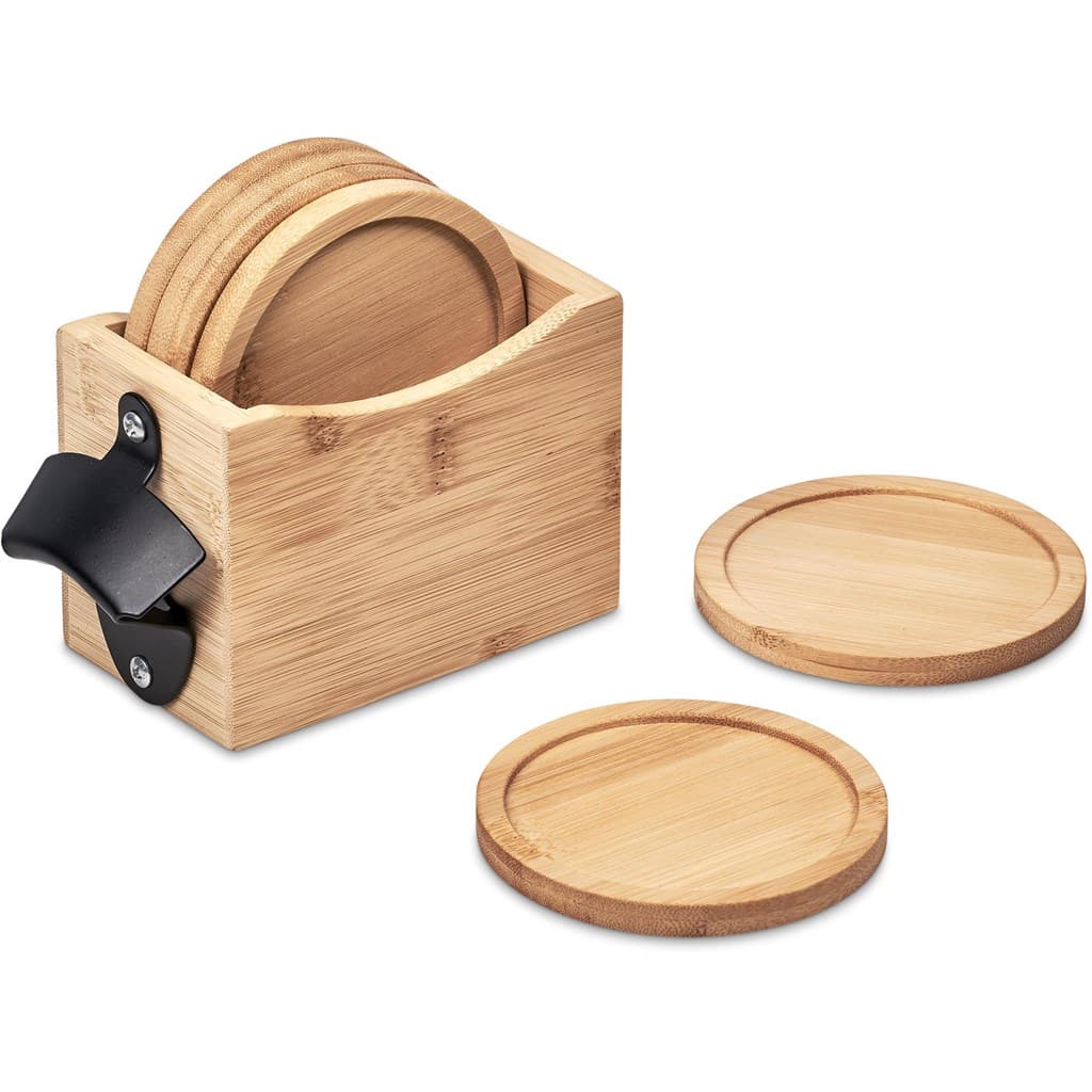 Okiyo Kanpai Bamboo Coaster & Bottle Opener Set 16