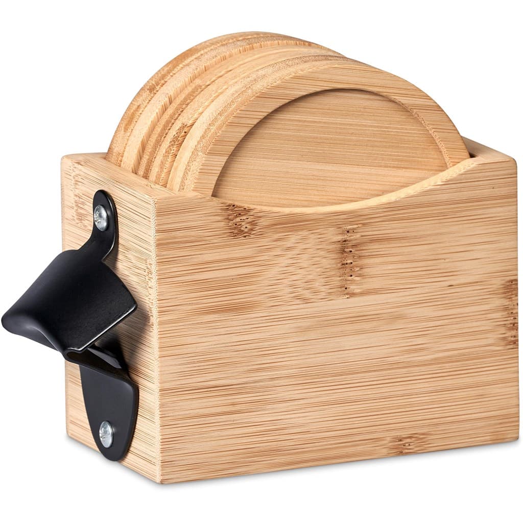 Okiyo Kanpai Bamboo Coaster & Bottle Opener Set 8