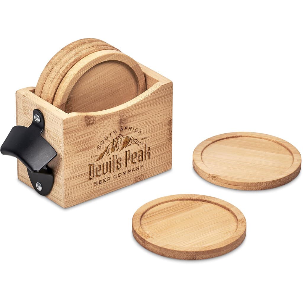 Okiyo Kanpai Bamboo Coaster & Bottle Opener Set 6