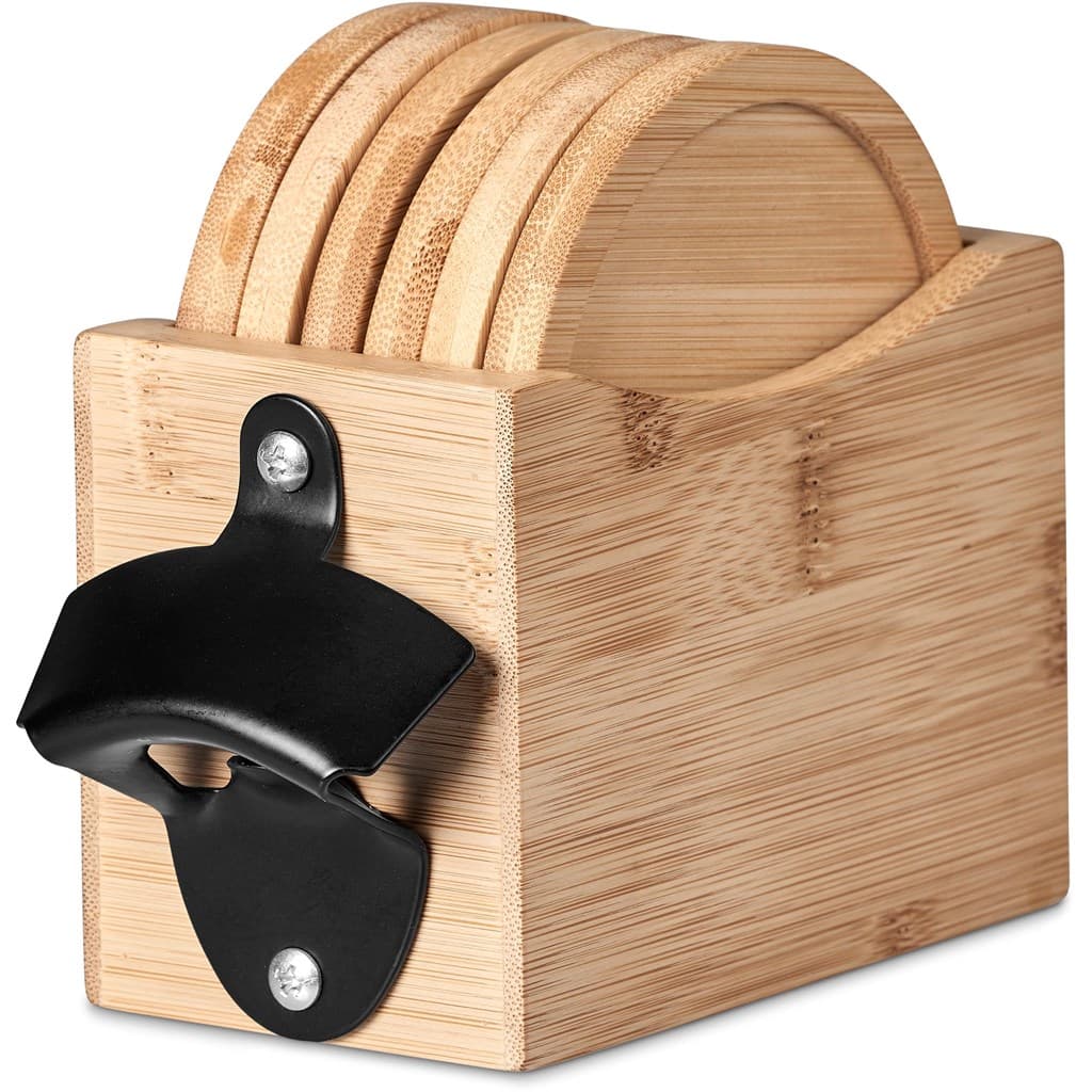 Okiyo Kanpai Bamboo Coaster & Bottle Opener Set 10
