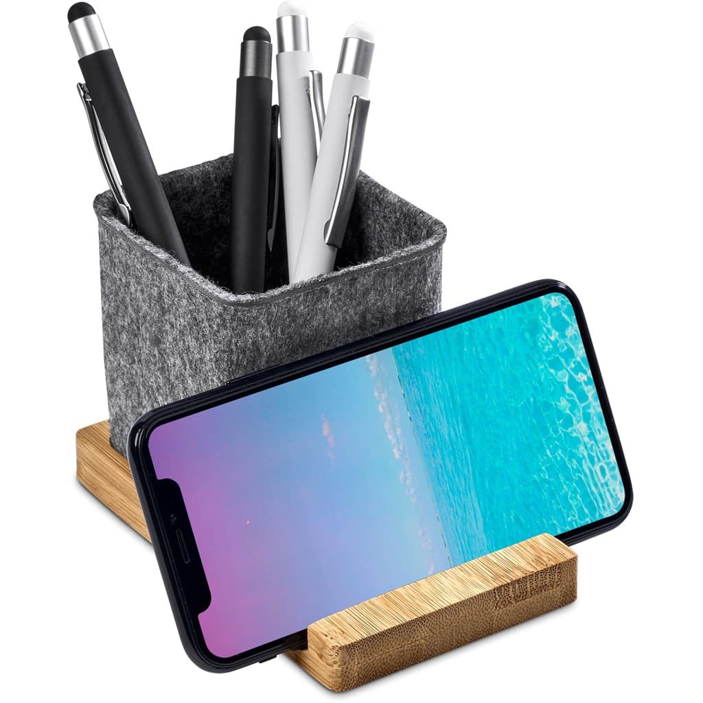 Okiyo Kyadi Recycled PET & Bamboo Desk Caddy Phone Stand 15