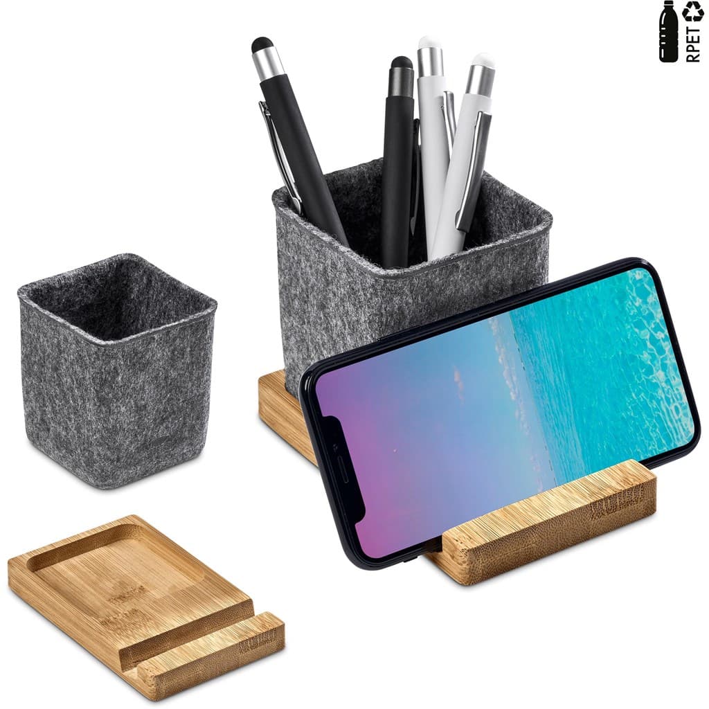 Okiyo Kyadi Recycled PET & Bamboo Desk Caddy Phone Stand 14