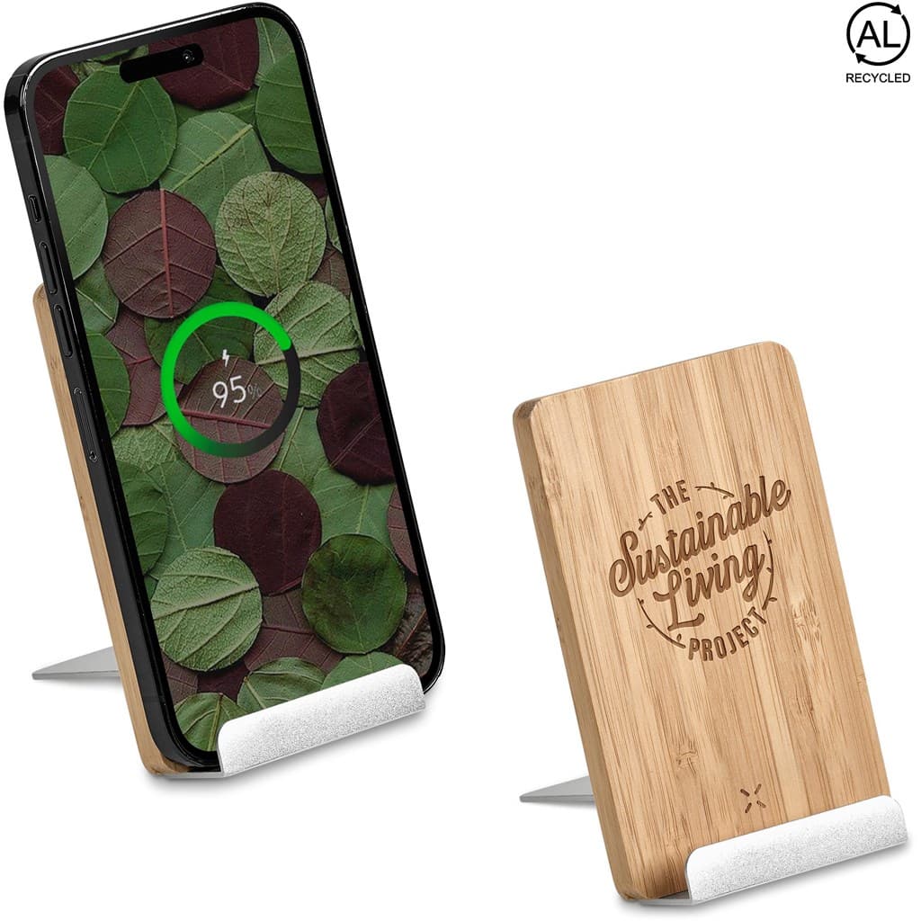 Okiyo Hakka Bamboo & Recycled Aluminium Wireless Charging Phone Stand 1
