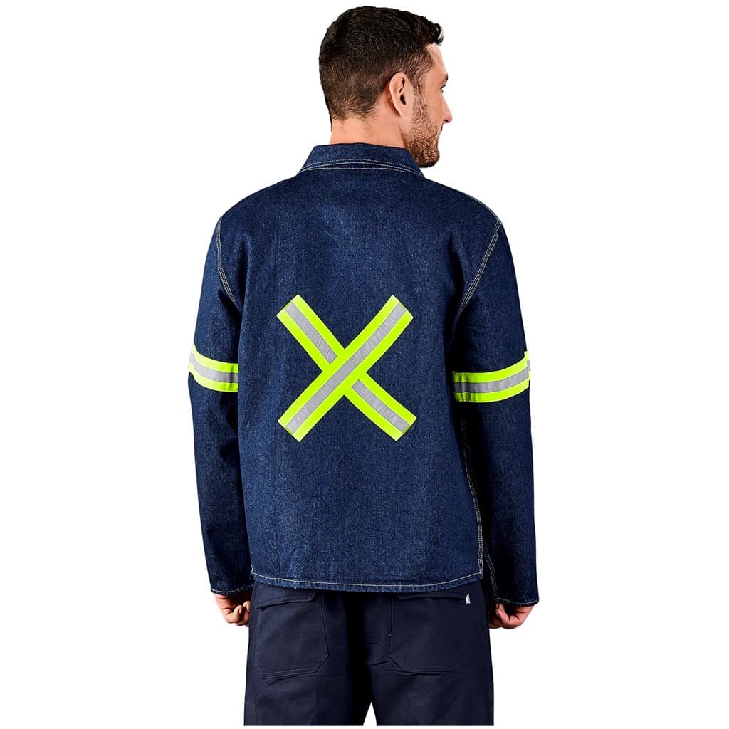 Cast Premium 100% Cotton Denim Jacket - Reflective Arms & Back - Yellow Tape 1