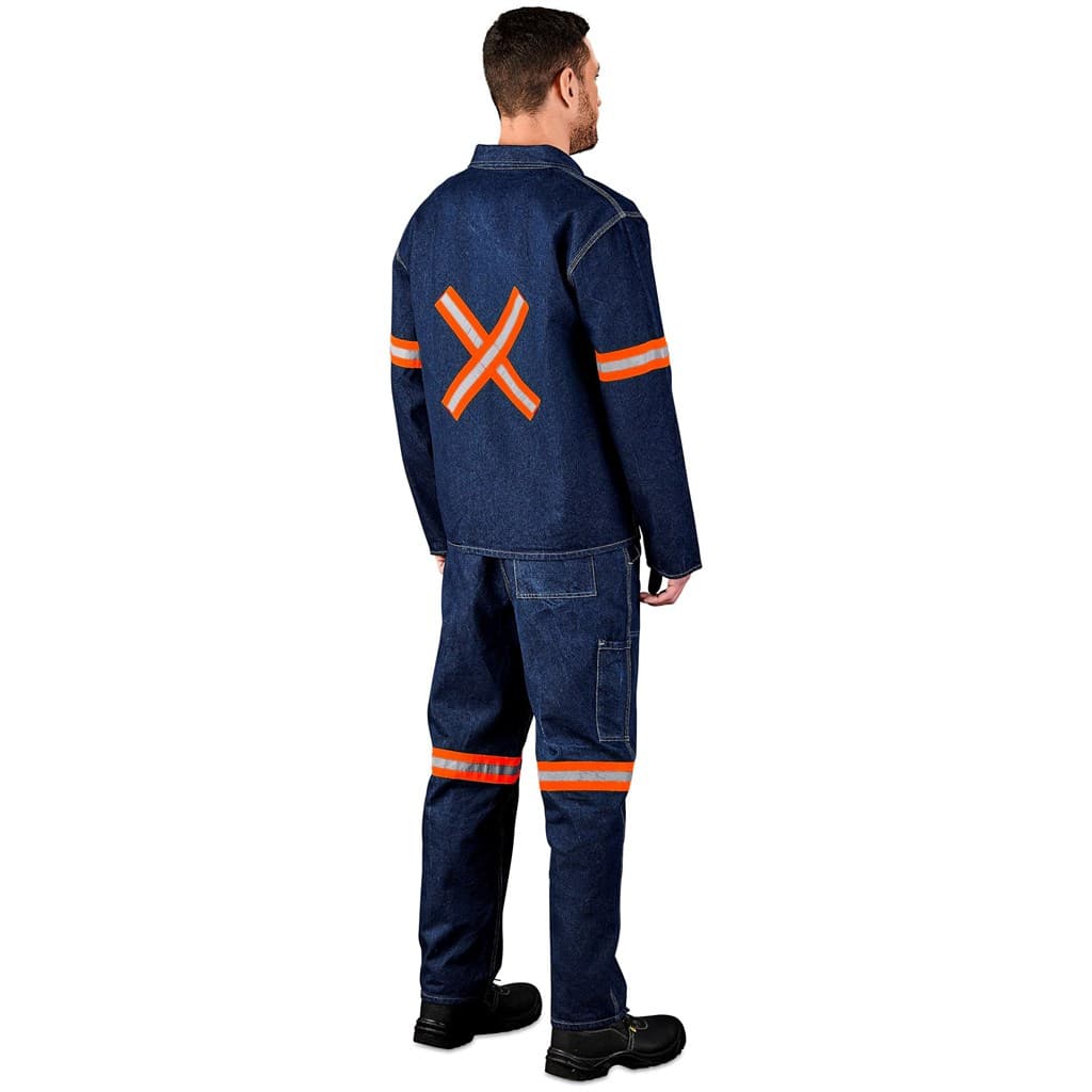 Cast Premium 100% Cotton Denim Jacket - Reflective Arms & Back - Orange Tape 2