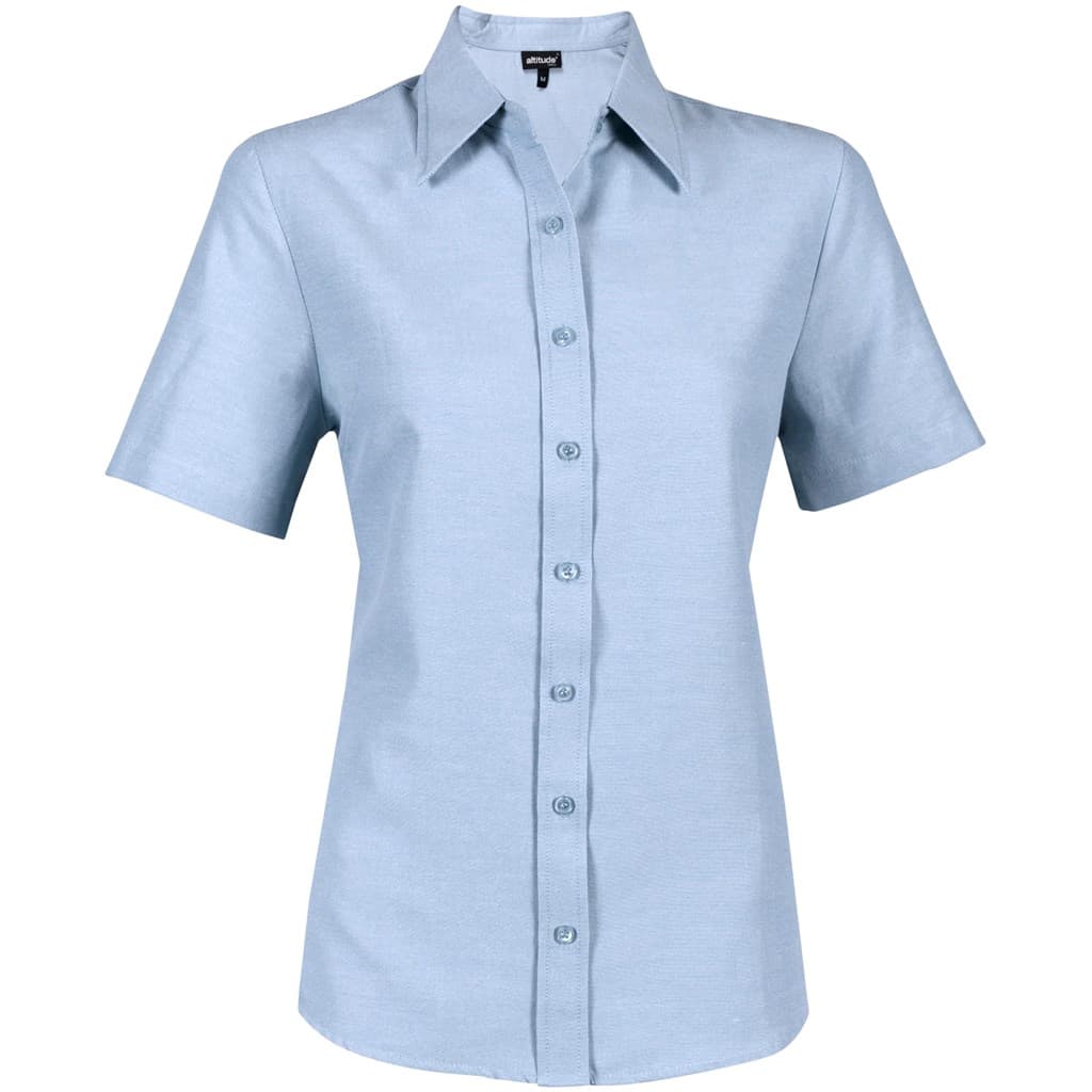 Ladies Short Sleeve Oxford Shirt - Light Blue 1