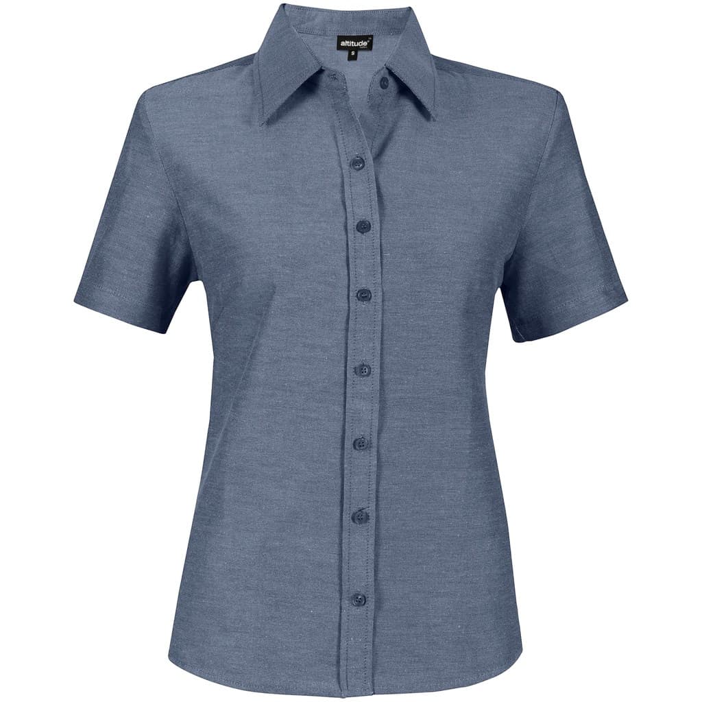 Ladies Short Sleeve Oxford Shirt - Light Blue 2