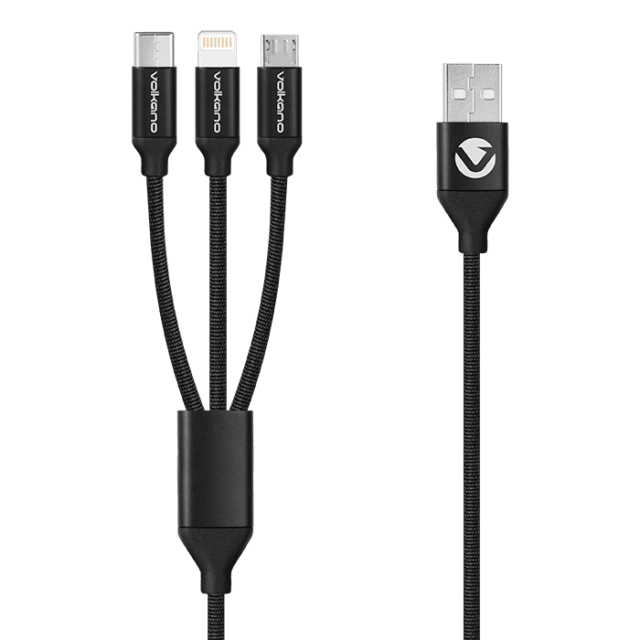 Volkano Weave Series 3-in-1 Charge Cable 1m 1