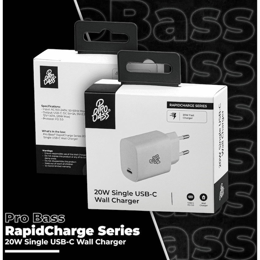 Pro Bass Rapidcharge Series 20w+18w Dual USB and Type-C Wall Charger 3