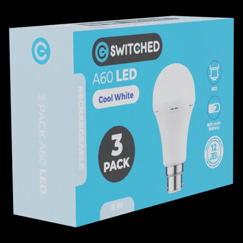 Switched 5w A60 Rechargeable B22 LED Light Bulb CW 3