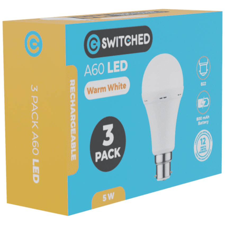 Switched 5w A60 Rechargeable B22 LED Light Bulb CW 7