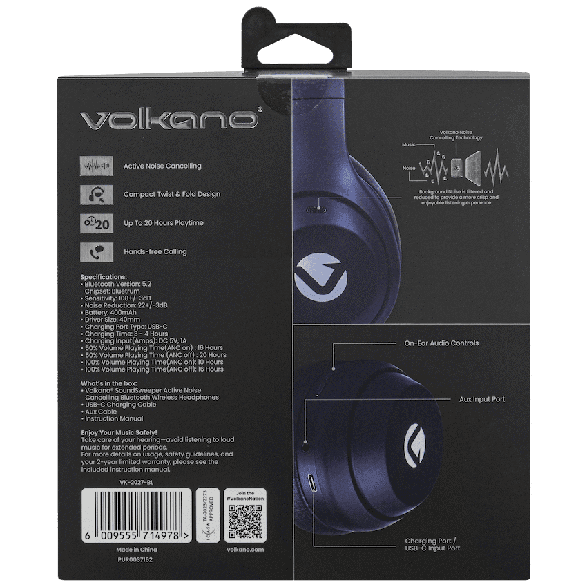 Volkano SoundSweeper Series Active Noise Cancelling bluetooth Headphones 17