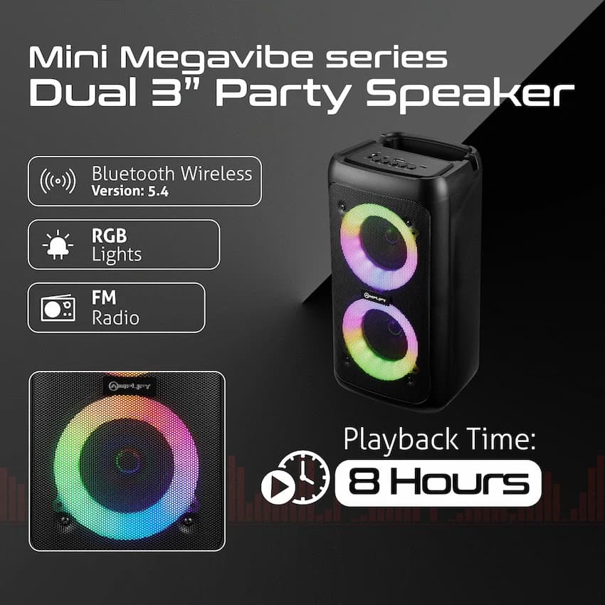 Amplify Mini Megavibe Series Dual 3" Party Speaker - Black 7