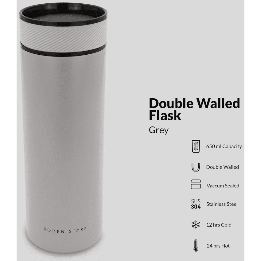 Boden Stark 650ml Double-Walled Flask - Grey 2