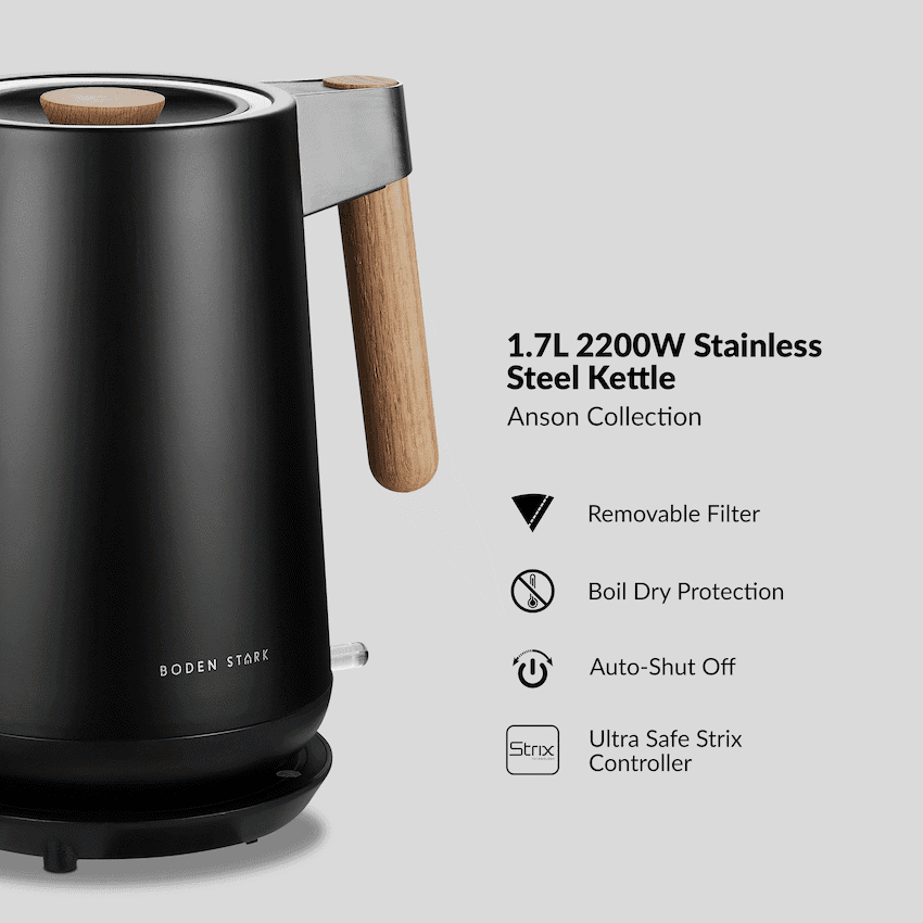Boden Stark Anson Collection 1.7l 2000w Stainless Steel Kettle - Black 3