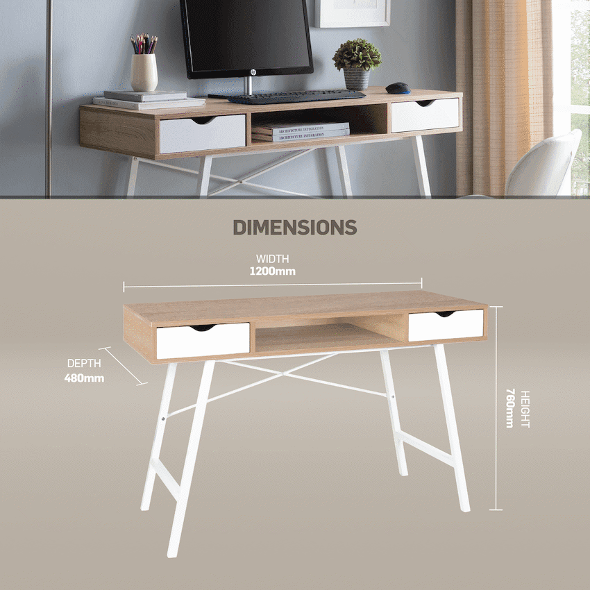 Everfurn Rain Work Desk - Study Desk with Two Drawers, Steel Frame, Adjustable Feet 6