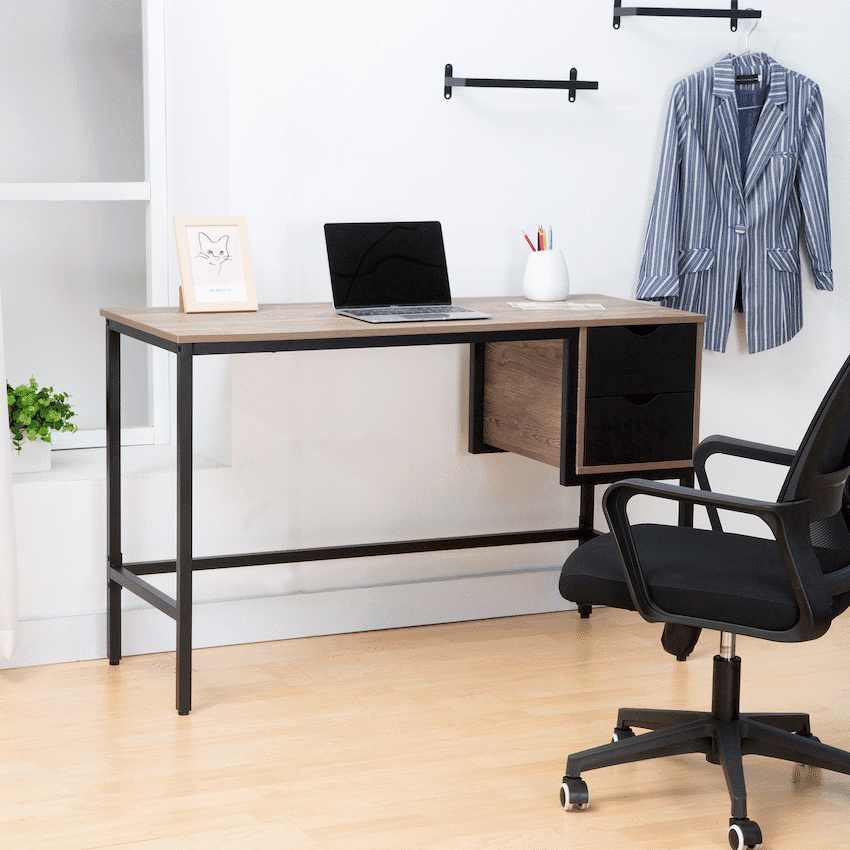 Everfurn Rampart Office Desk with Two Drawers, Powder-Coated Steel, Adjustable Feet 2