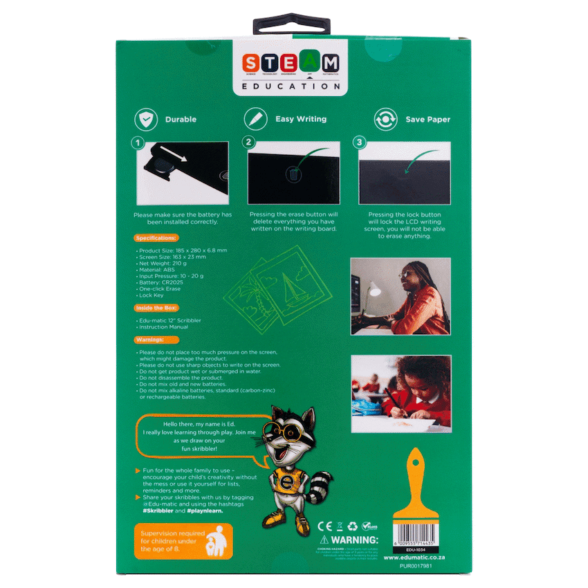 Edu-Matic Skribbler - 12in LCD Writing Tablet with 1 Delete Button 3