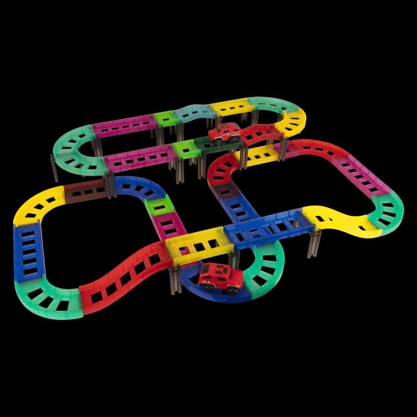 Edu-Matic Mini-Mag Magnetic Tile Tracks with 2 Cars and 93 Pieces 1