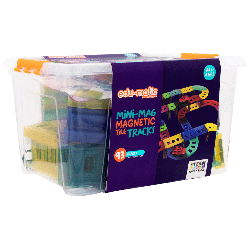 Edu-Matic Mini-Mag Magnetic Tile Tracks with 2 Cars and 93 Pieces 2