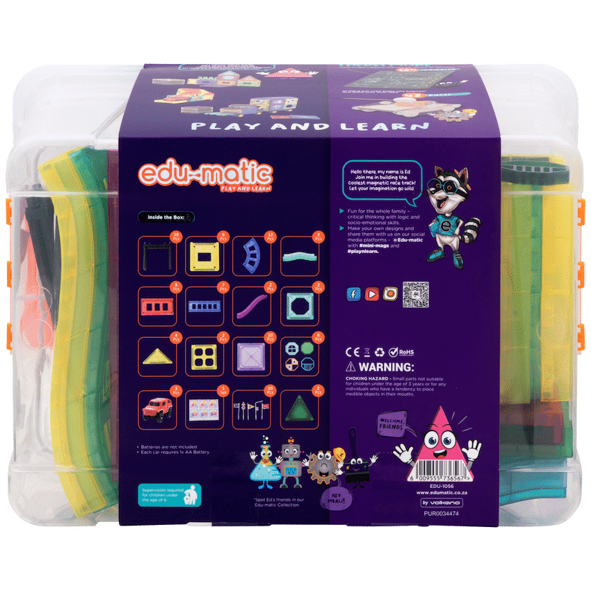 Edu-Matic Mini-Mag Magnetic Tile Tracks with 2 Cars and 93 Pieces 4