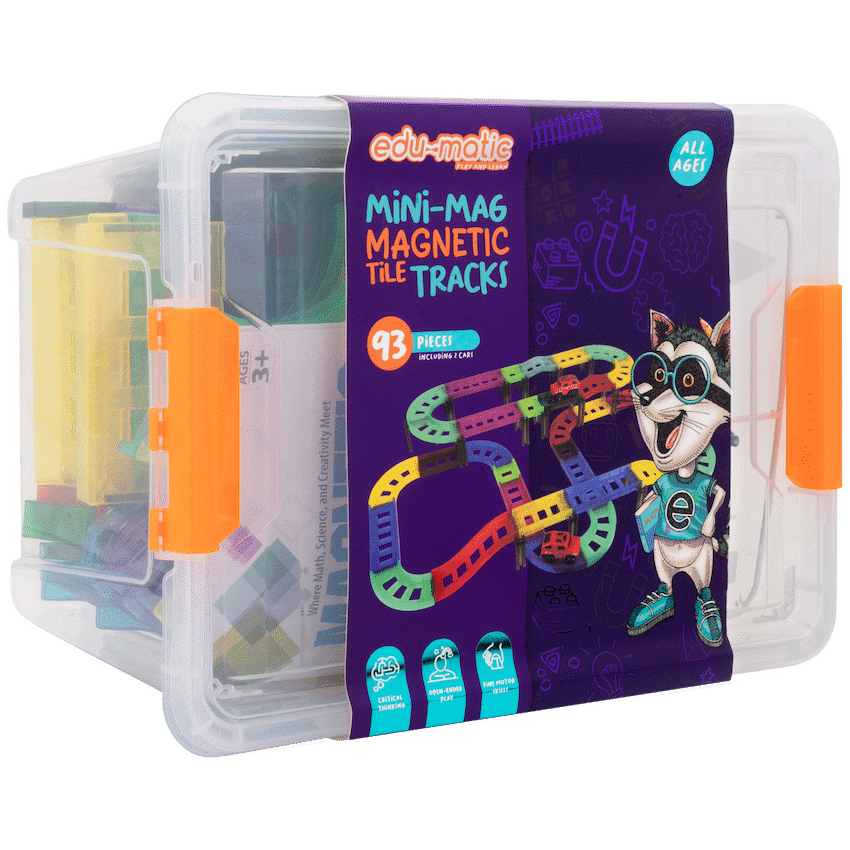 Edu-Matic Mini-Mag Magnetic Tile Tracks with 2 Cars and 93 Pieces 5