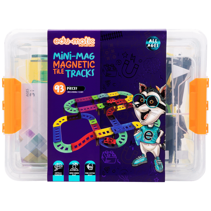Edu-Matic Mini-Mag Magnetic Tile Tracks with 2 Cars and 93 Pieces 6
