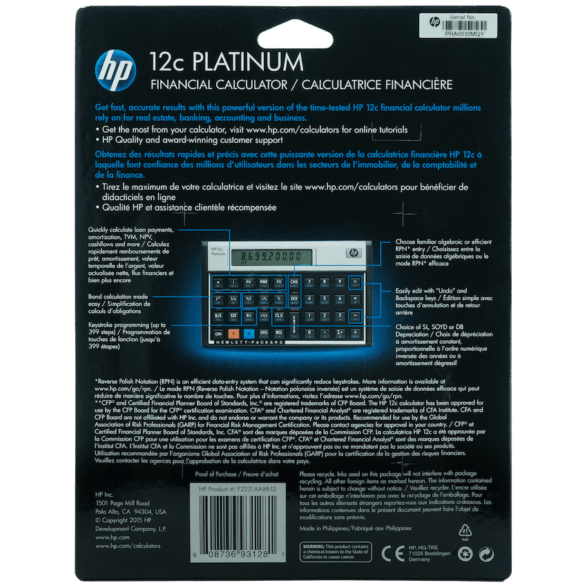 HP 12C Platinum Financial Calculator (Algebraic or RPN) 5