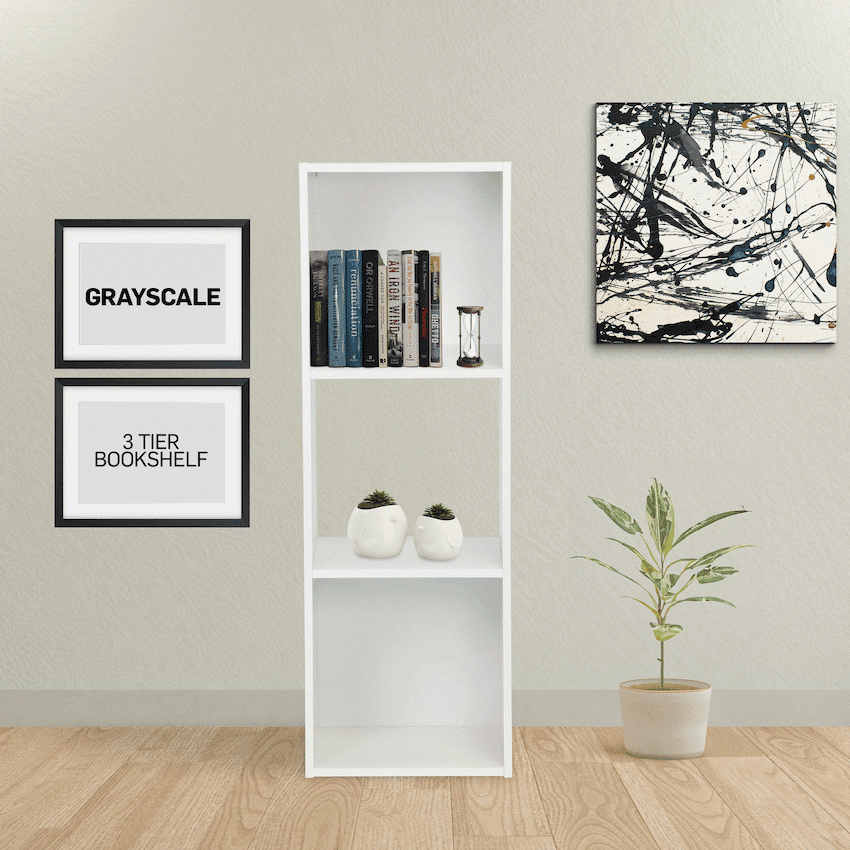 Everfurn Grayscale 3 Tier Bookshelf White, High Pressure Laminate 6