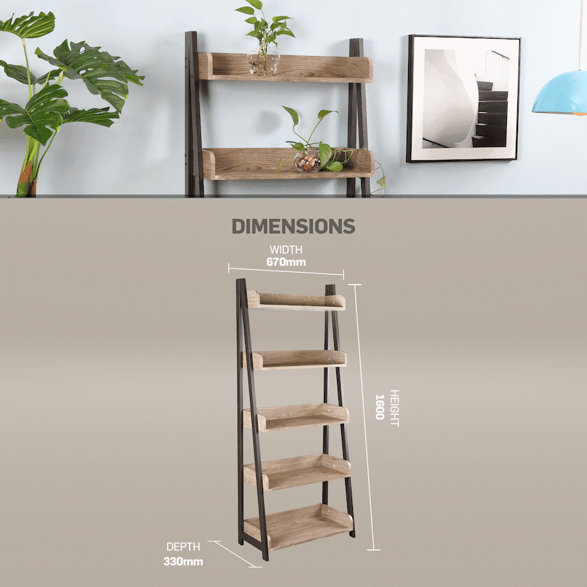 Everfurn Aegla 5-Tier Bookshelf - High Pressure Laminate with Powder-Coated Frame 3