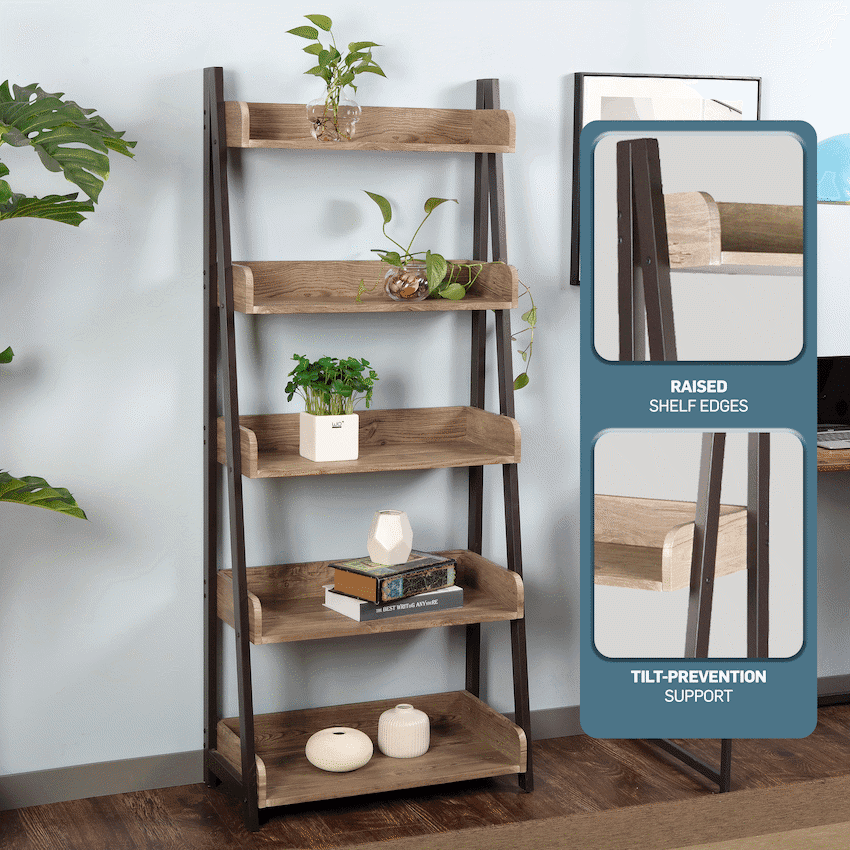 Everfurn Aegla 5-Tier Bookshelf - High Pressure Laminate with Powder-Coated Frame 2
