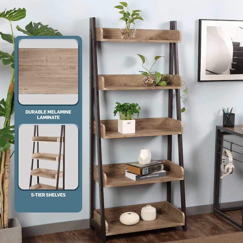 Everfurn Aegla 5-Tier Bookshelf - High Pressure Laminate with Powder-Coated Frame 6