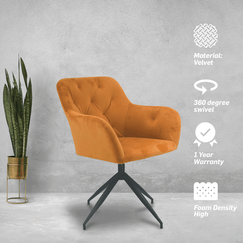 Plush Swivel Casual Chair - Burnt Orange - Velvet Fabric 4