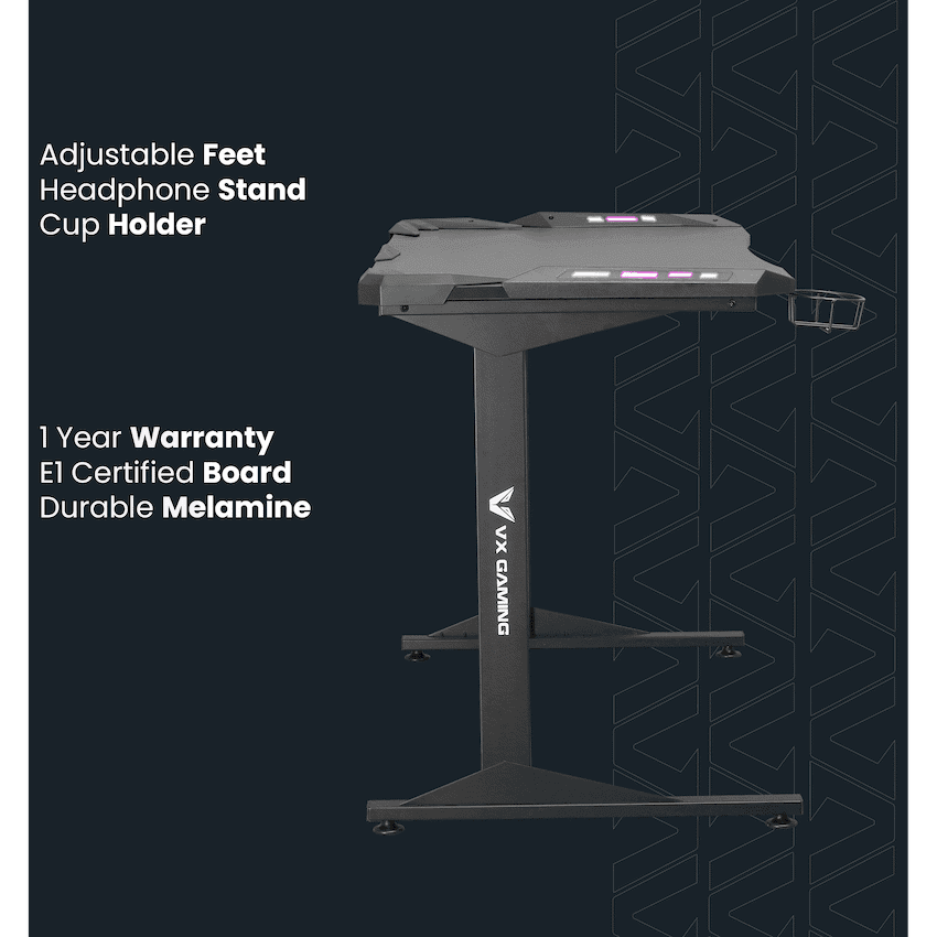 Fortress Gaming Desk with RGB Lights, Cup Holder 3