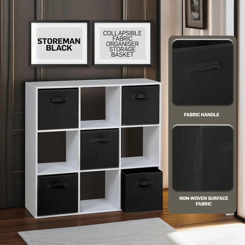 Everfurn Storeman Black, Collapsible Fabric Organiser Storage Basket - Single 3