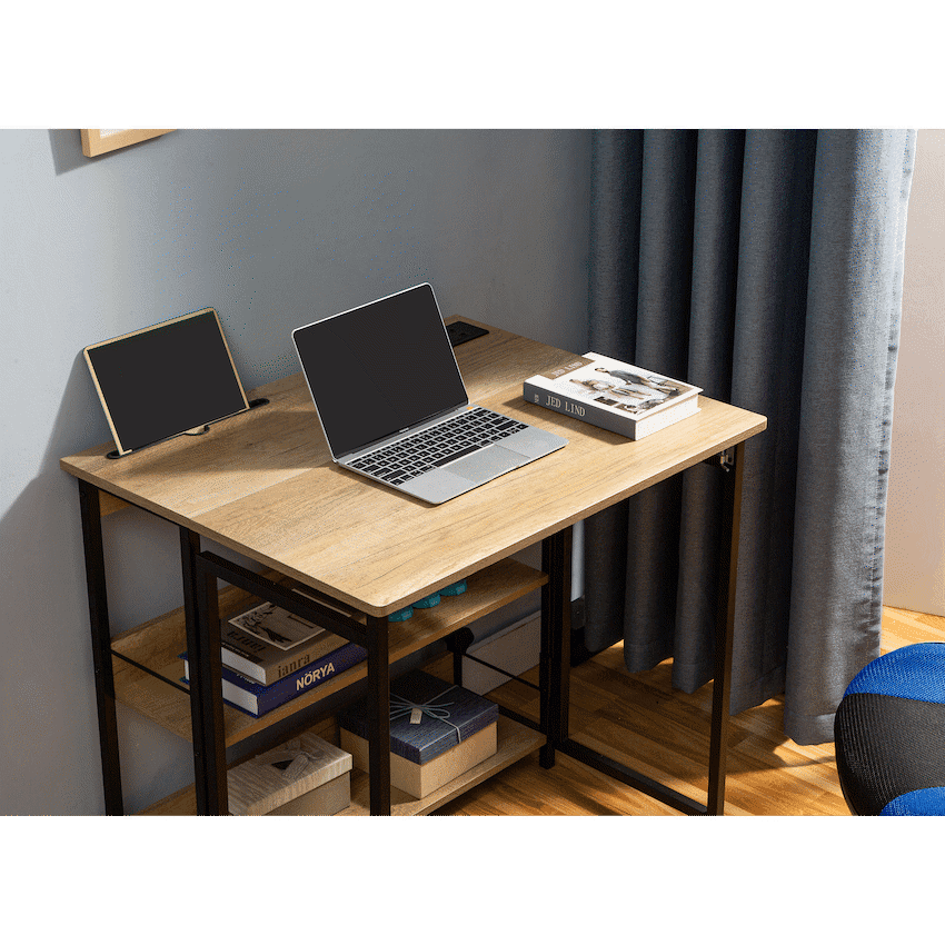 Everfurn Viron Folding Desk with 2-Prong Plugs and USB 2