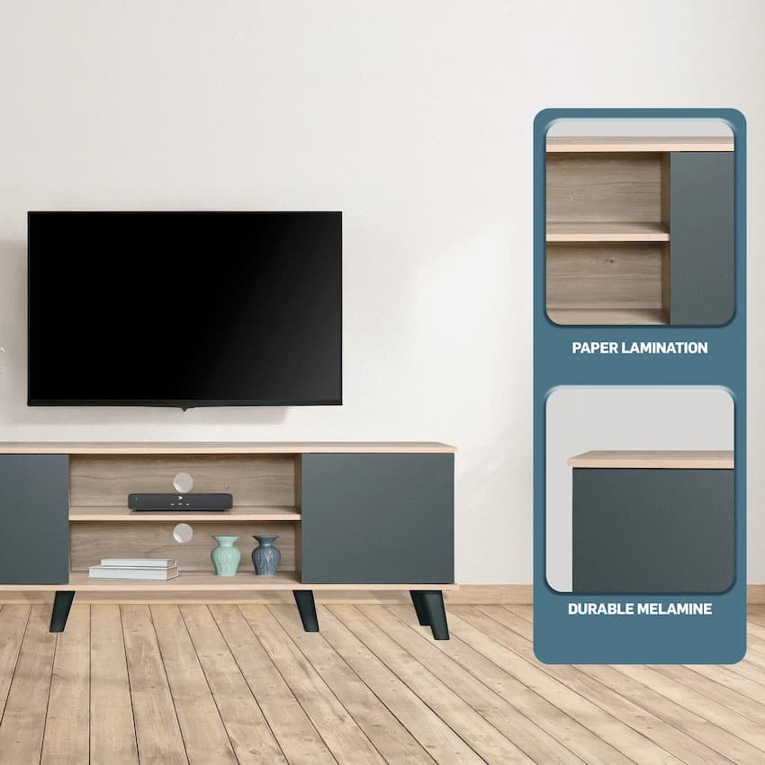 Everfurn Laurel TV Stand 1600w, Two Cupboards 6