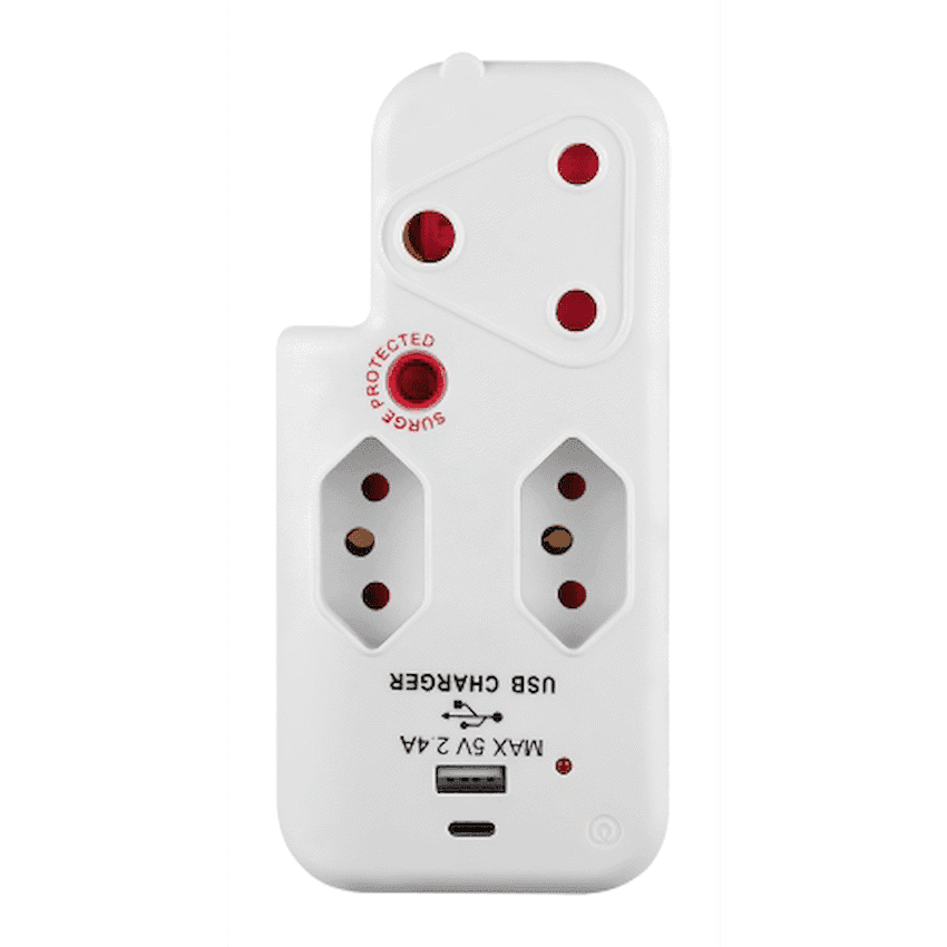 Ellies 3 Way Medium Surge Adaptor with Type C + USB - White 2