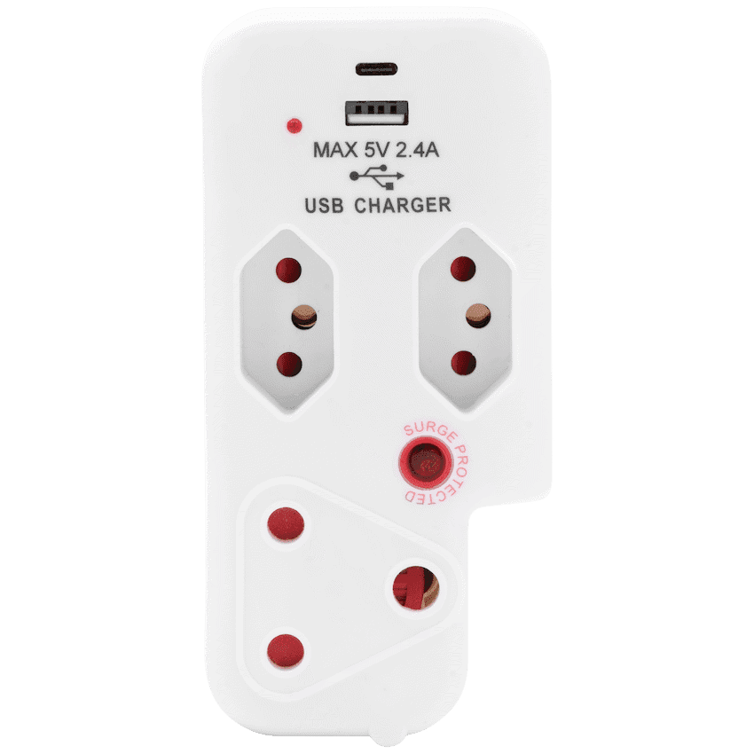 Ellies 3 Way Medium Surge Adaptor with Type C + USB - White 7
