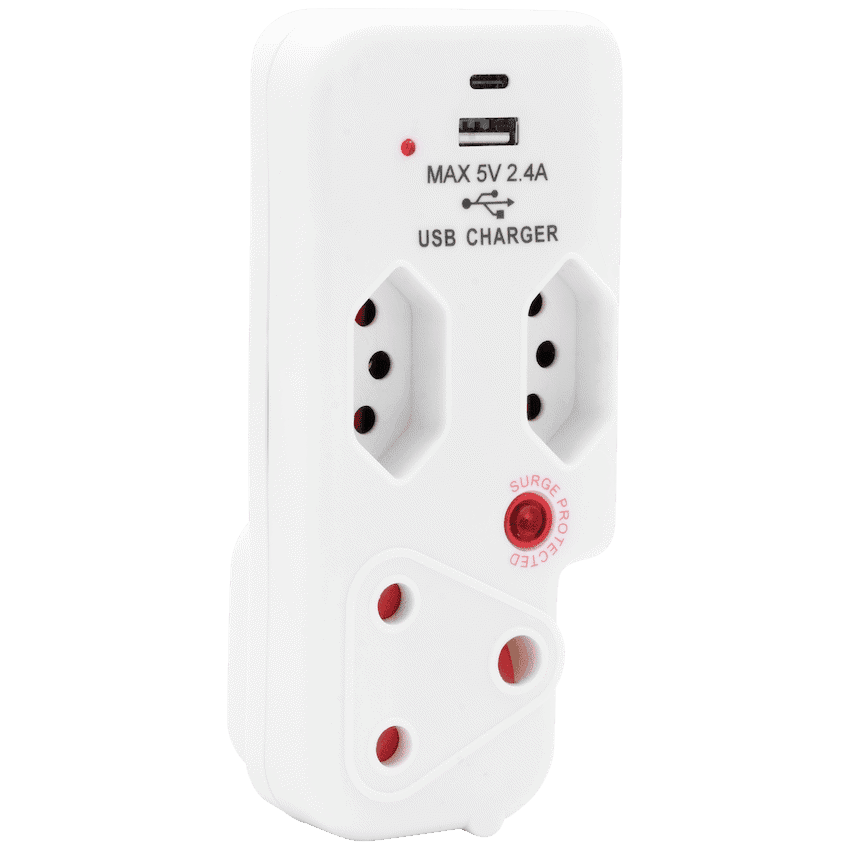 Ellies 3 Way Medium Surge Adaptor with Type C + USB - White 8