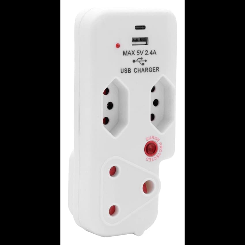 Ellies 3 Way Medium Surge Adaptor with Type C + USB - White 10