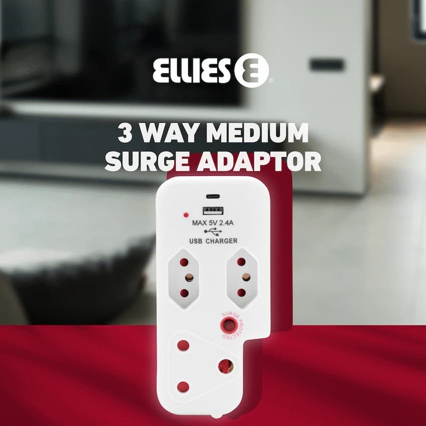 Ellies 3 Way Medium Surge Adaptor with Type C + USB - White 9