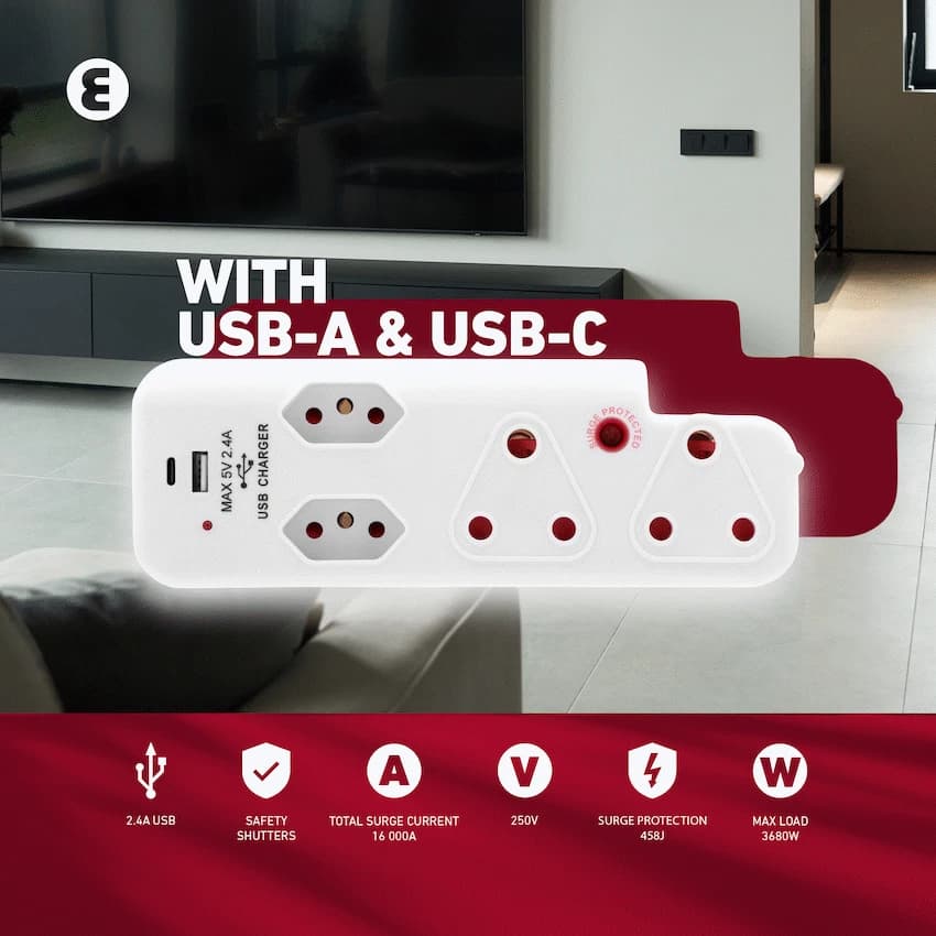 Ellies  4 Way Medium Surge adaptor with type C + USB 11