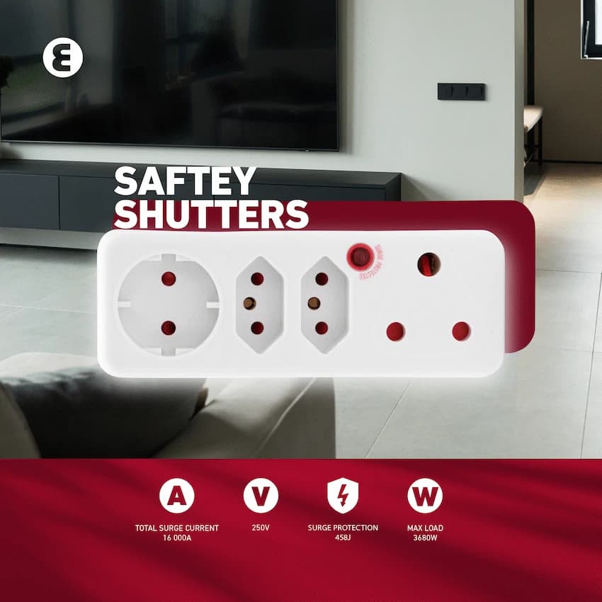 Ellies 4-Way Medium Surge Adaptor with Schuko - White 11